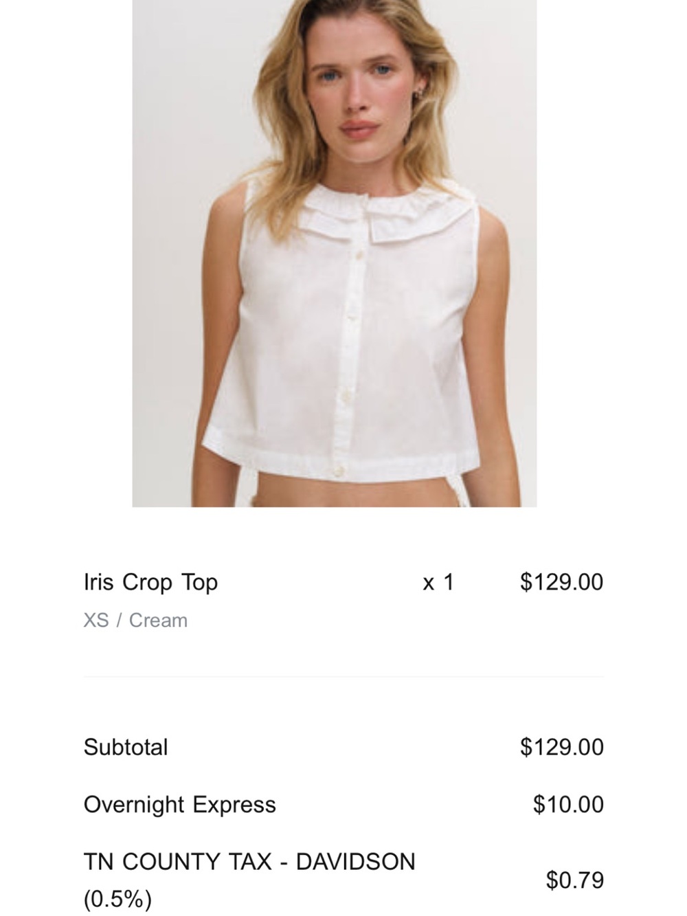 For Love & Lemons Cream Ruffle-Collar Iris Crop Top